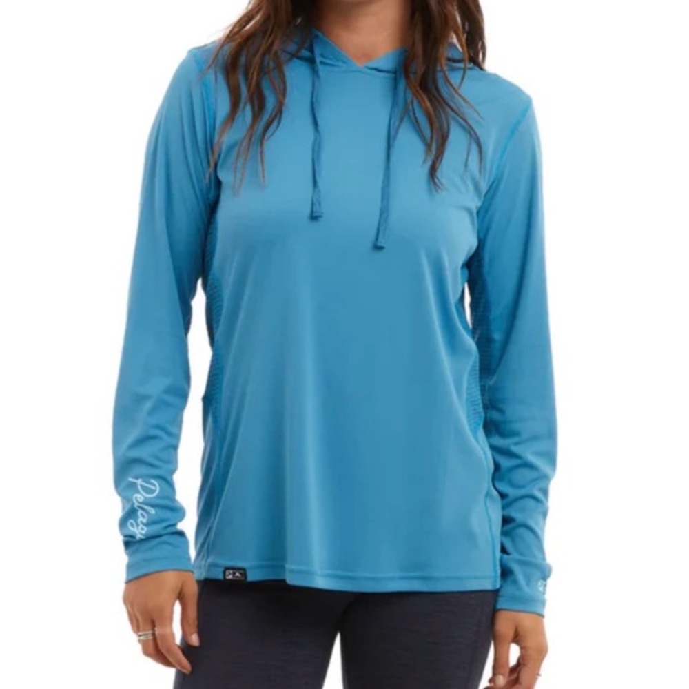 Pelagic Vaportek Hooded Performance Shirt Blue Outdoor Fishing‎ Small New